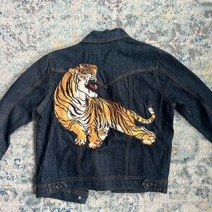 Denim Jacket with Tiger Embroidery
